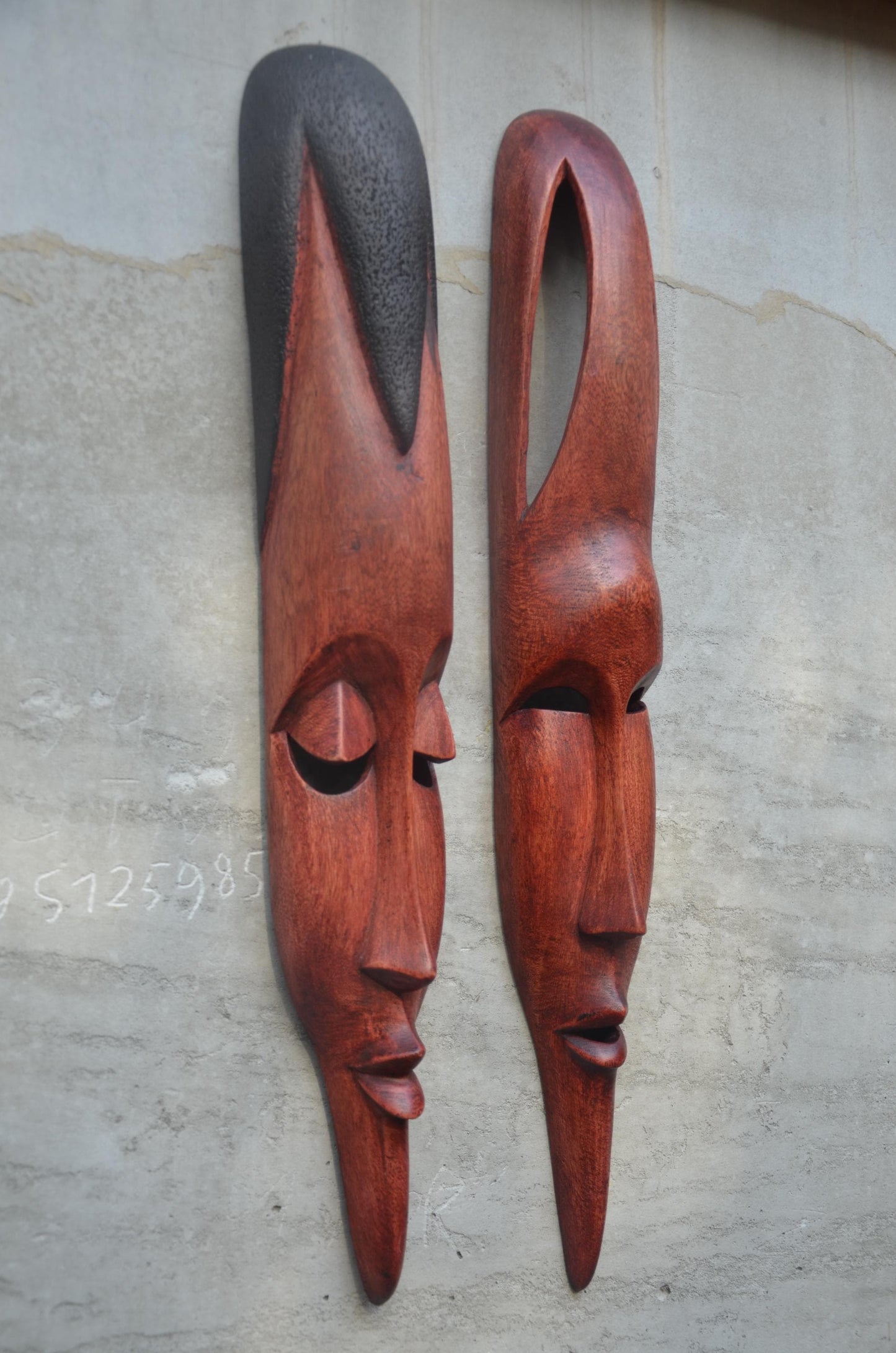 Shona Long-Face Wooden Masks – Pair of Hand-Carved African Tribal Wall Art