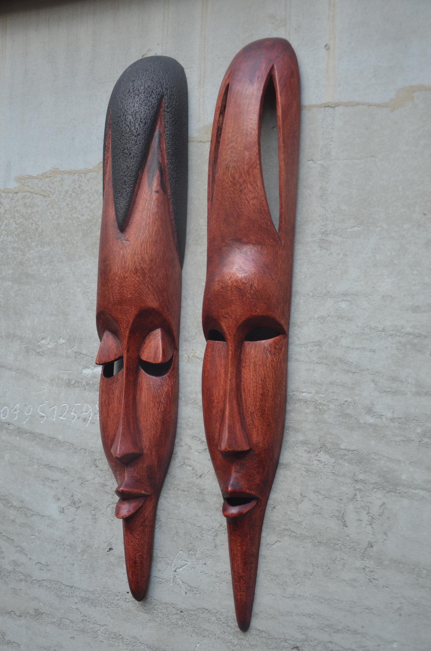 Shona Long-Face Wooden Masks – Pair of Hand-Carved African Tribal Wall Art