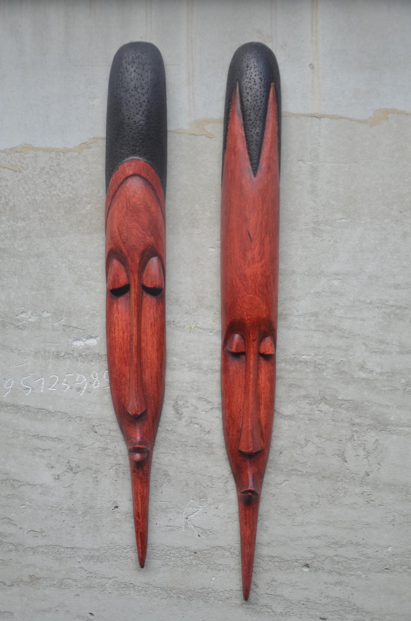 Shona Long-Face Wooden Masks – Pair of Hand-Carved African Tribal Wall Art