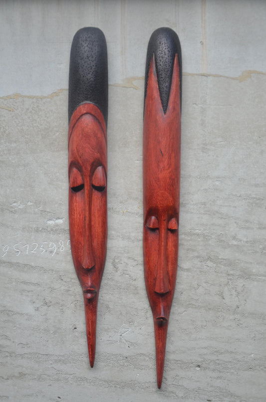 Shona Long-Face Wooden Masks – Pair of Hand-Carved African Tribal Wall Art