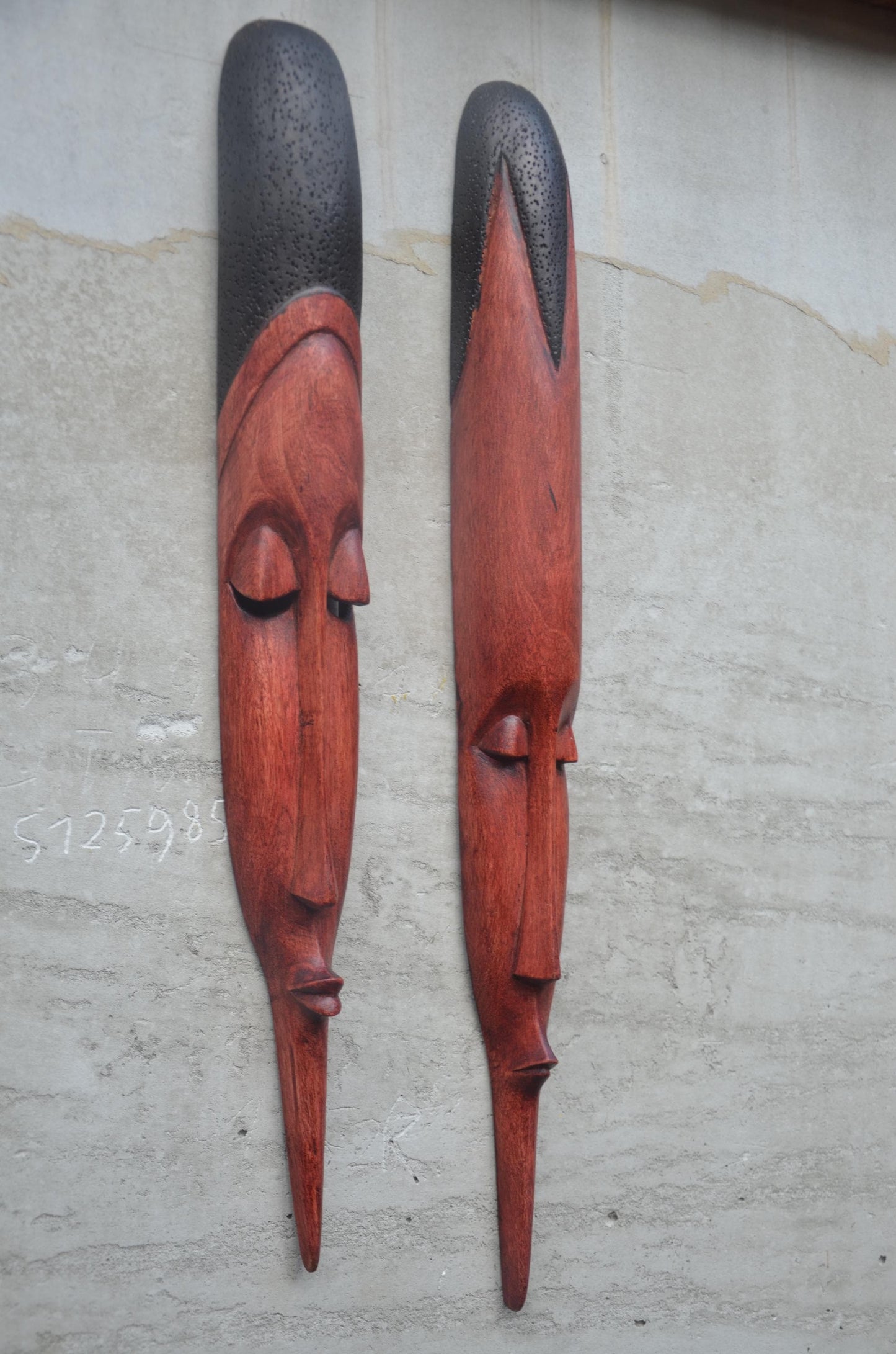 Shona Long-Face Wooden Masks – Pair of Hand-Carved African Tribal Wall Art