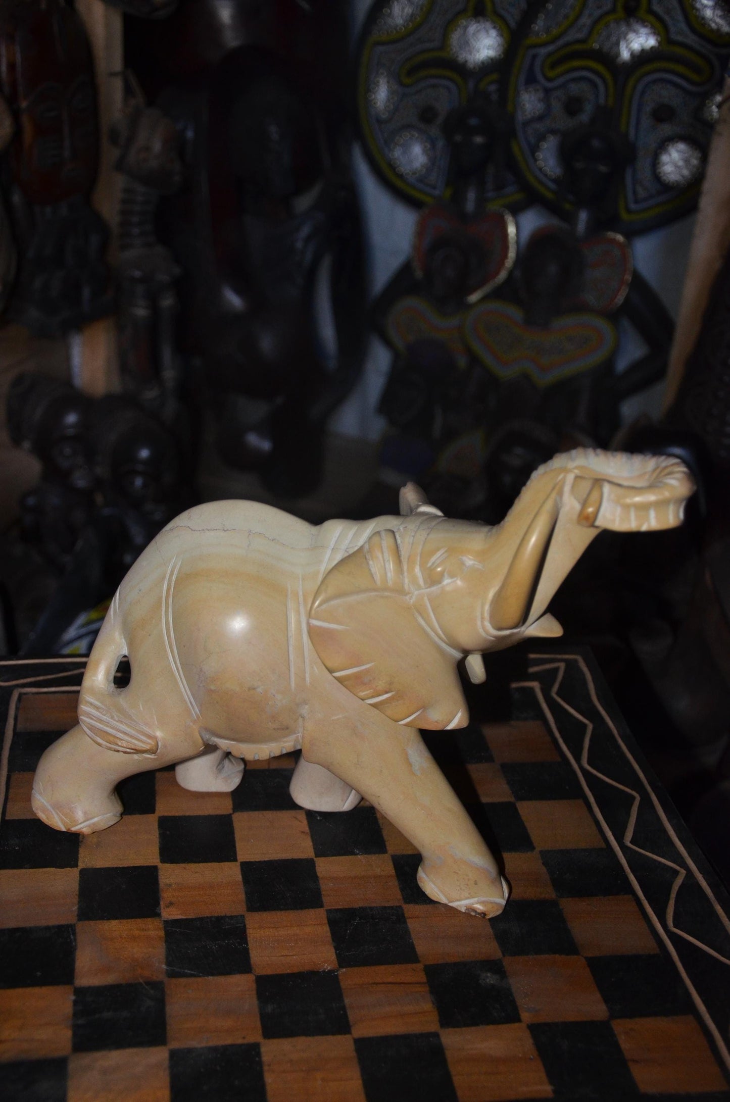 Hand-Carved Soapstone Elephant Sculpture – Natural Stone African Animal Art