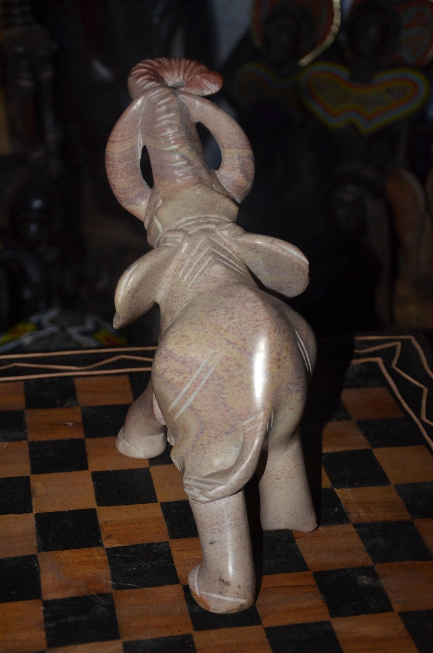 Hand-Carved Soapstone Elephant Sculpture – Natural Stone African Animal Art