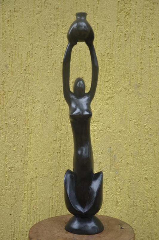 African Modernist Sculpture | Hand-Carved Makonde Style Art | Elegant Tall Statue