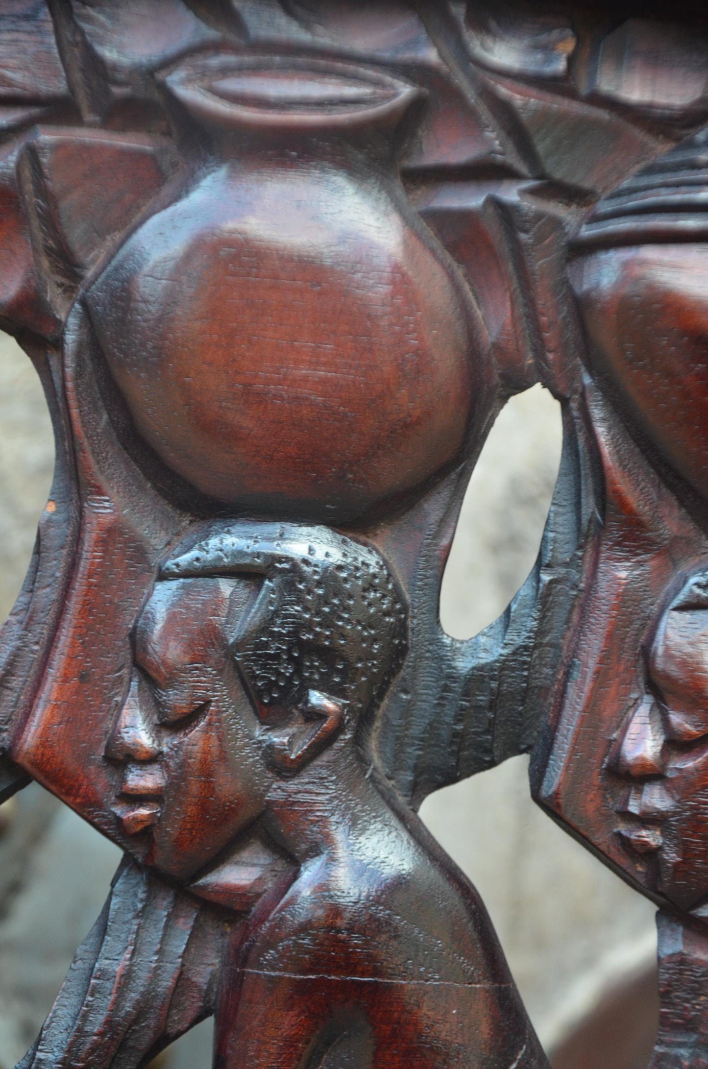 African Village Harvest Relief Plaque – Large Wood Tribal Wall Art Panel