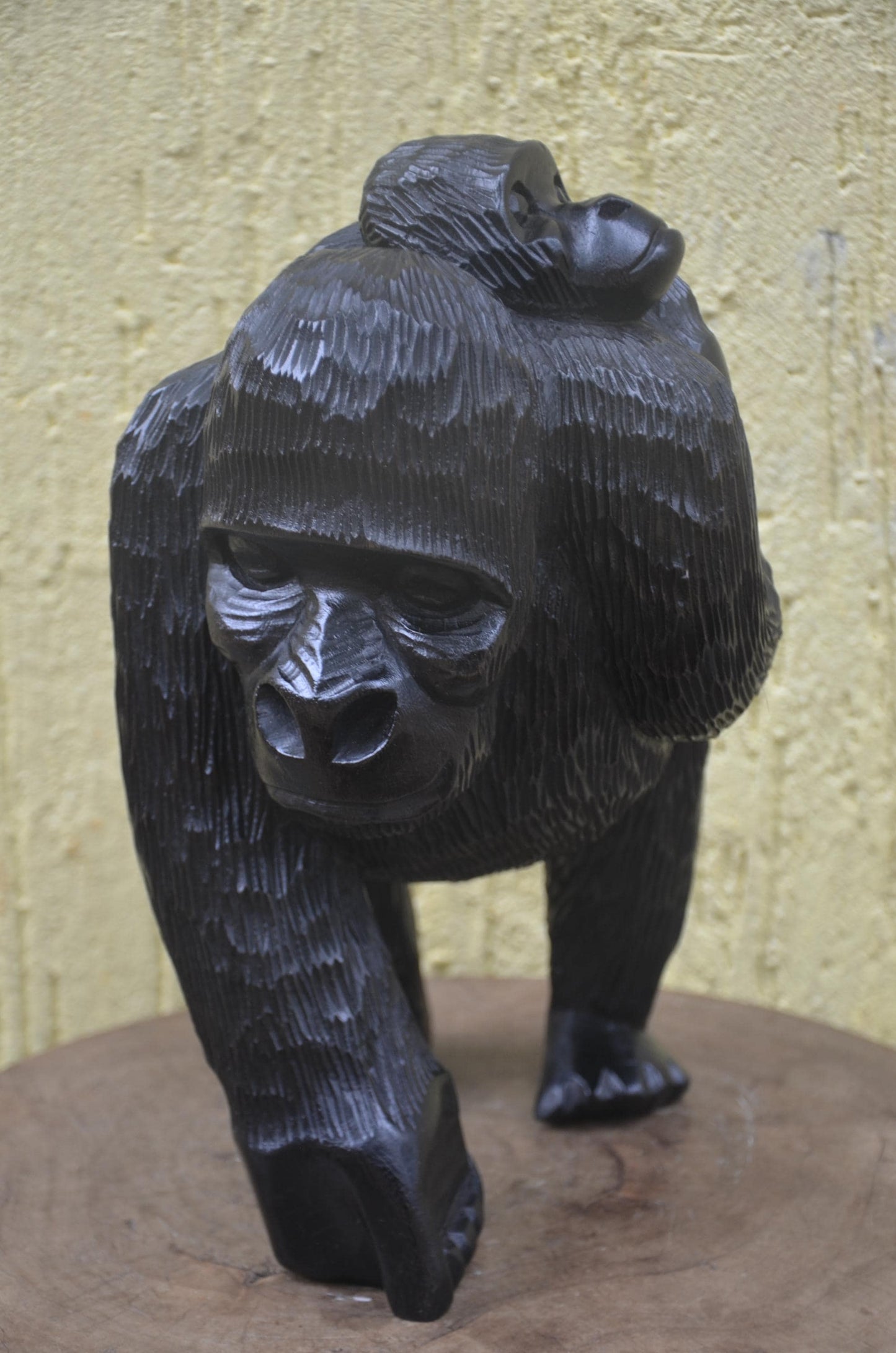 Wooden Gorilla Mother & Baby | Hand-Carved African Wildlife Sculpture | Nursery Art