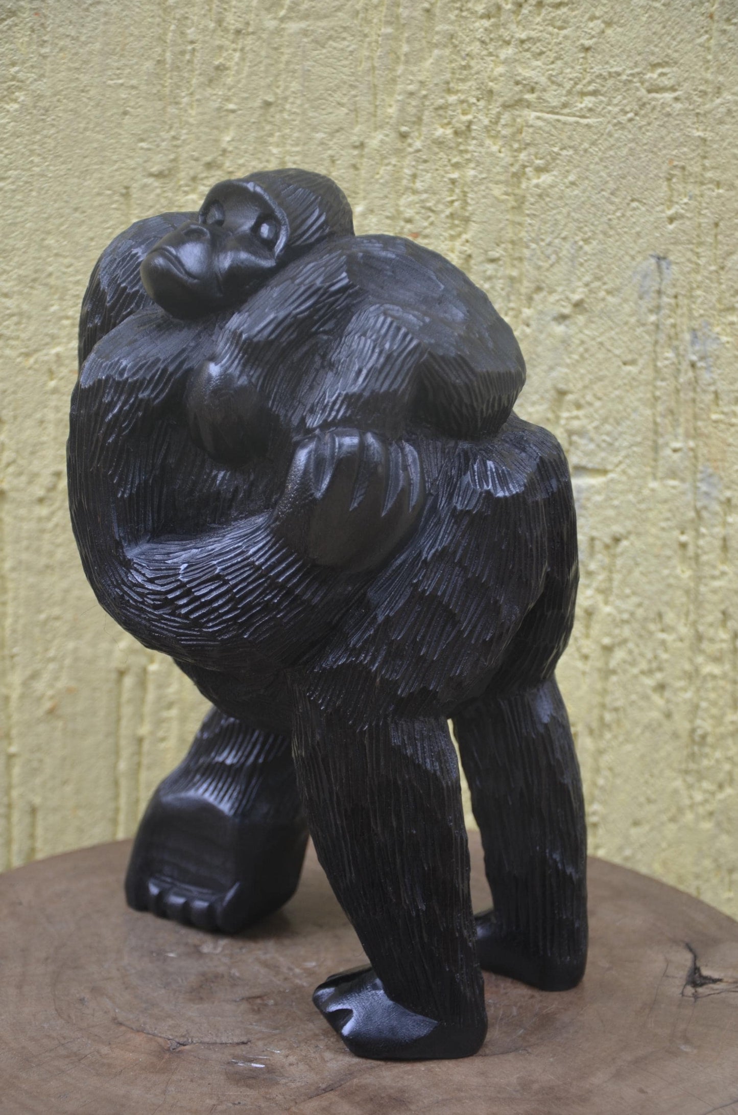 Wooden Gorilla Mother & Baby | Hand-Carved African Wildlife Sculpture | Nursery Art