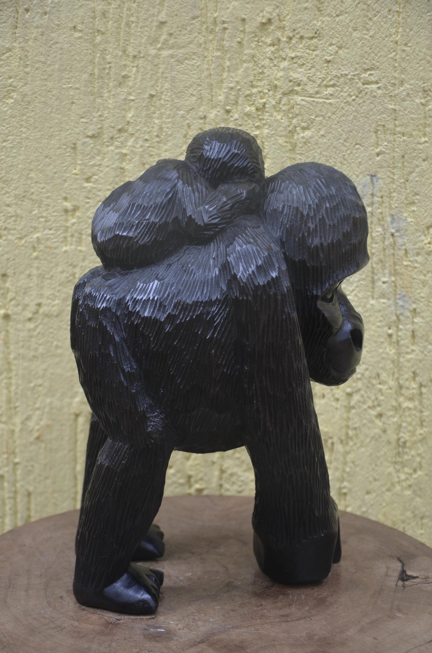Wooden Gorilla Mother & Baby | Hand-Carved African Wildlife Sculpture | Nursery Art