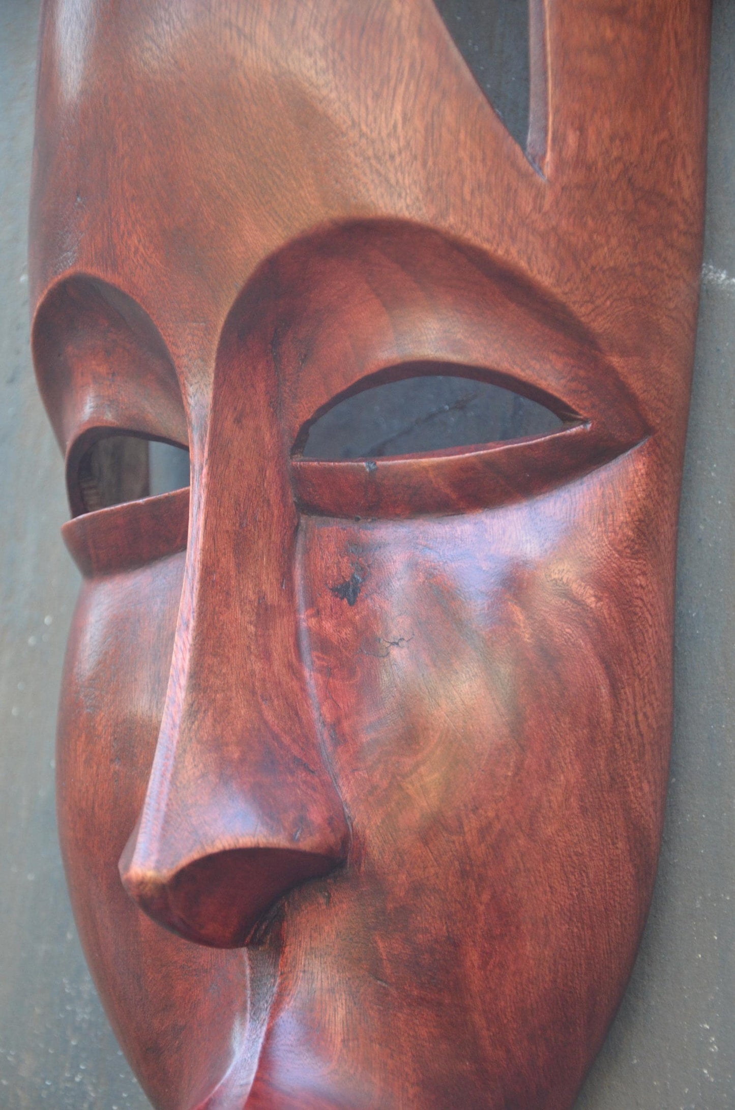 Contemporary Rwandan Mask | Hand-Carved Wood Sculpture | Elongated Wall Decor