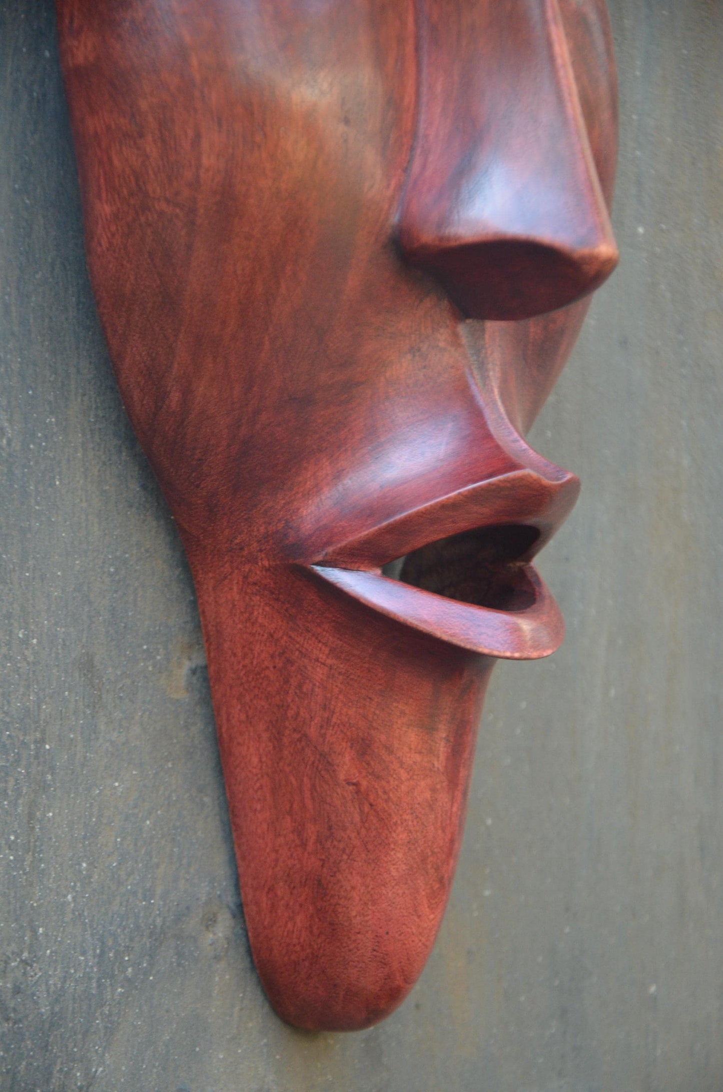 Contemporary Rwandan Mask | Hand-Carved Wood Sculpture | Elongated Wall Decor