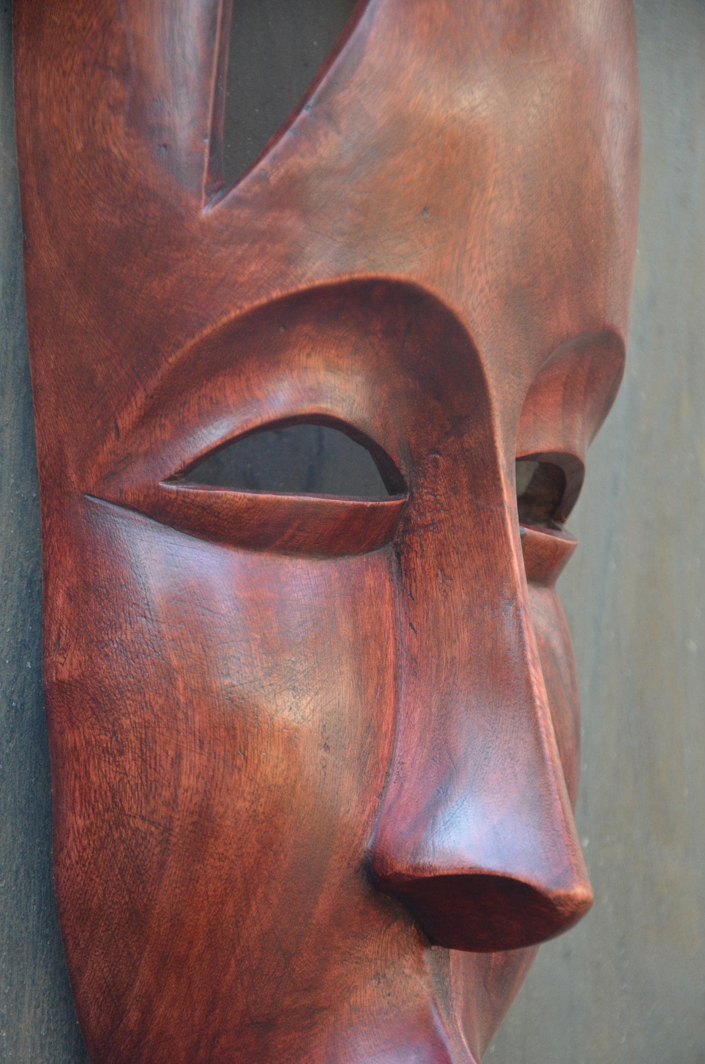 Contemporary Rwandan Mask | Hand-Carved Wood Sculpture | Elongated Wall Decor