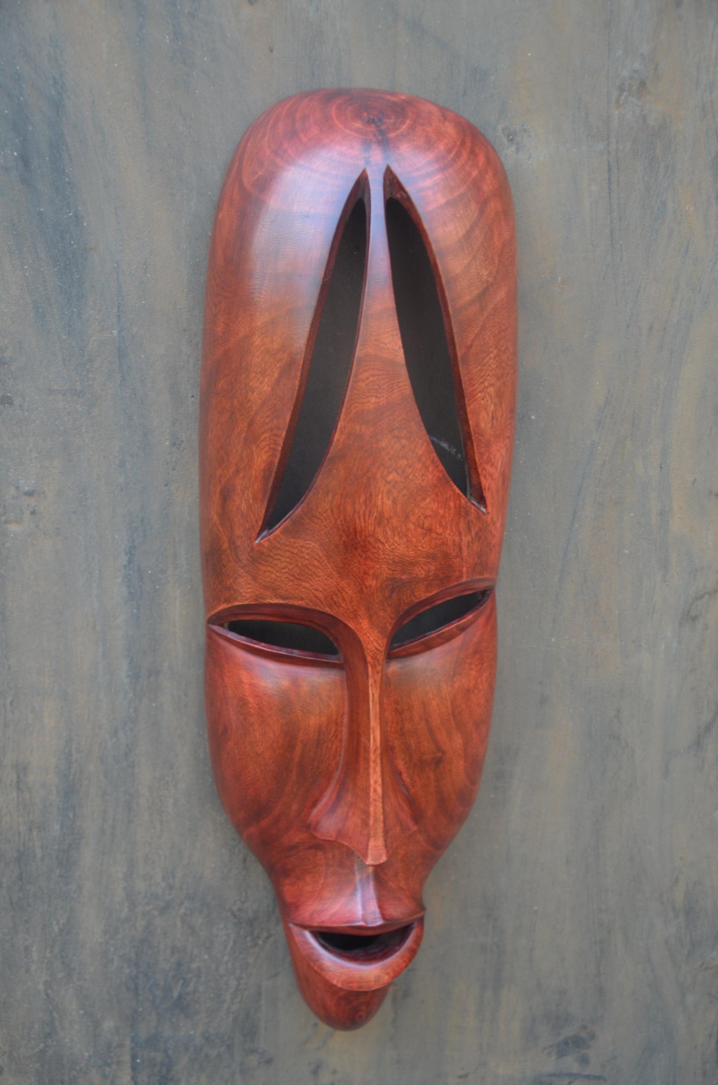 Contemporary Rwandan Wall Mask | Hand-Carved Wood Sculpture | Minimalist Art