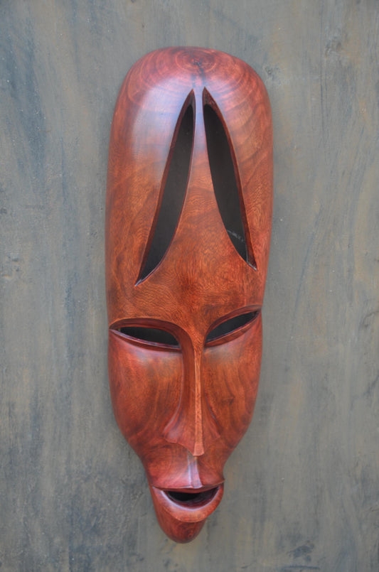 Contemporary Rwandan Wall Mask | Hand-Carved Wood Sculpture | Minimalist Art