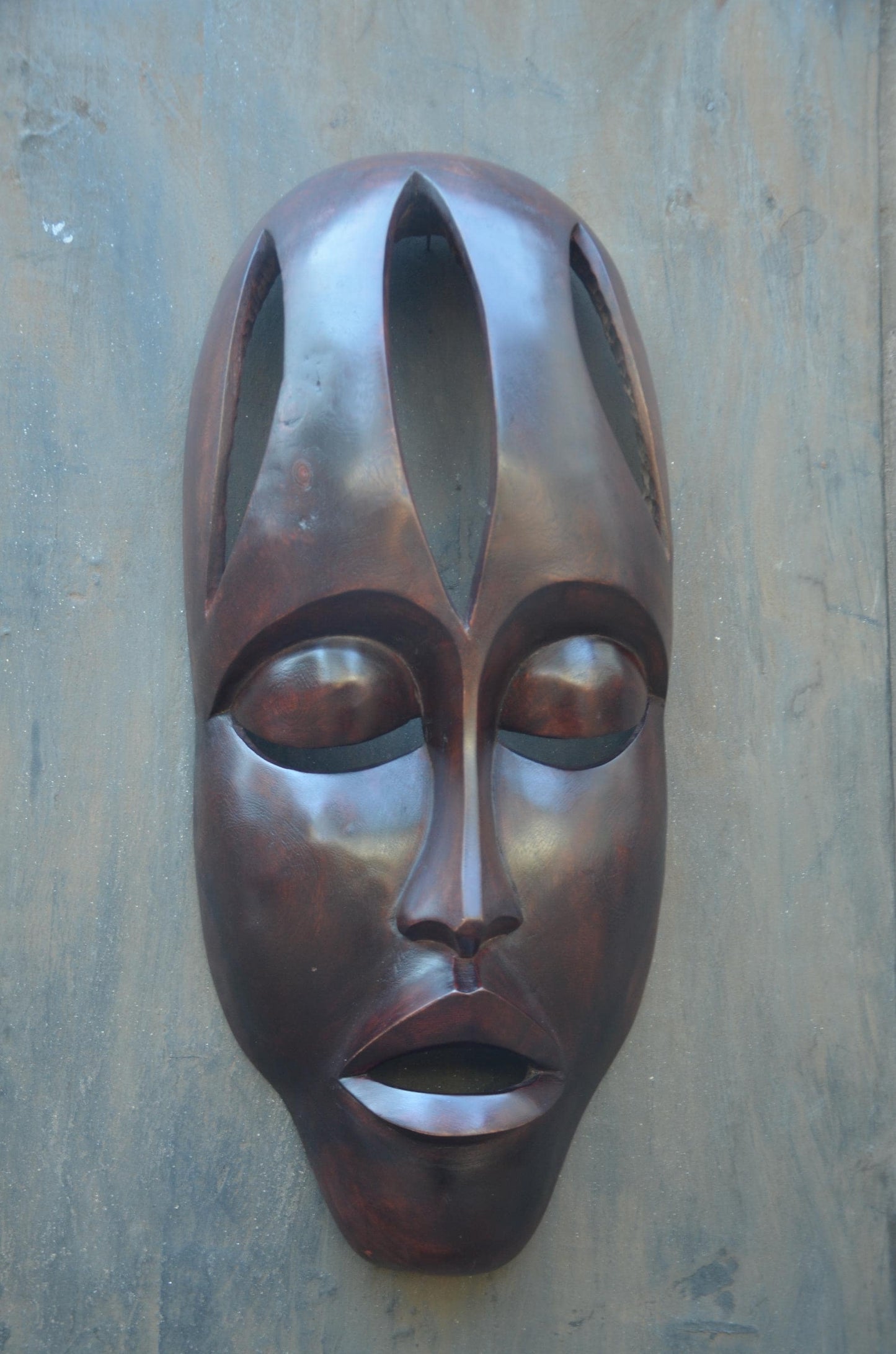Large Rwandan Wall Mask | Hand-Carved Wood Sculpture | Minimalist Tribal Decor