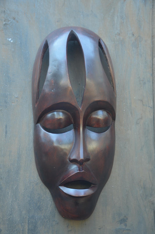 Large Rwandan Wall Mask | Hand-Carved Wood Sculpture | Minimalist Tribal Decor