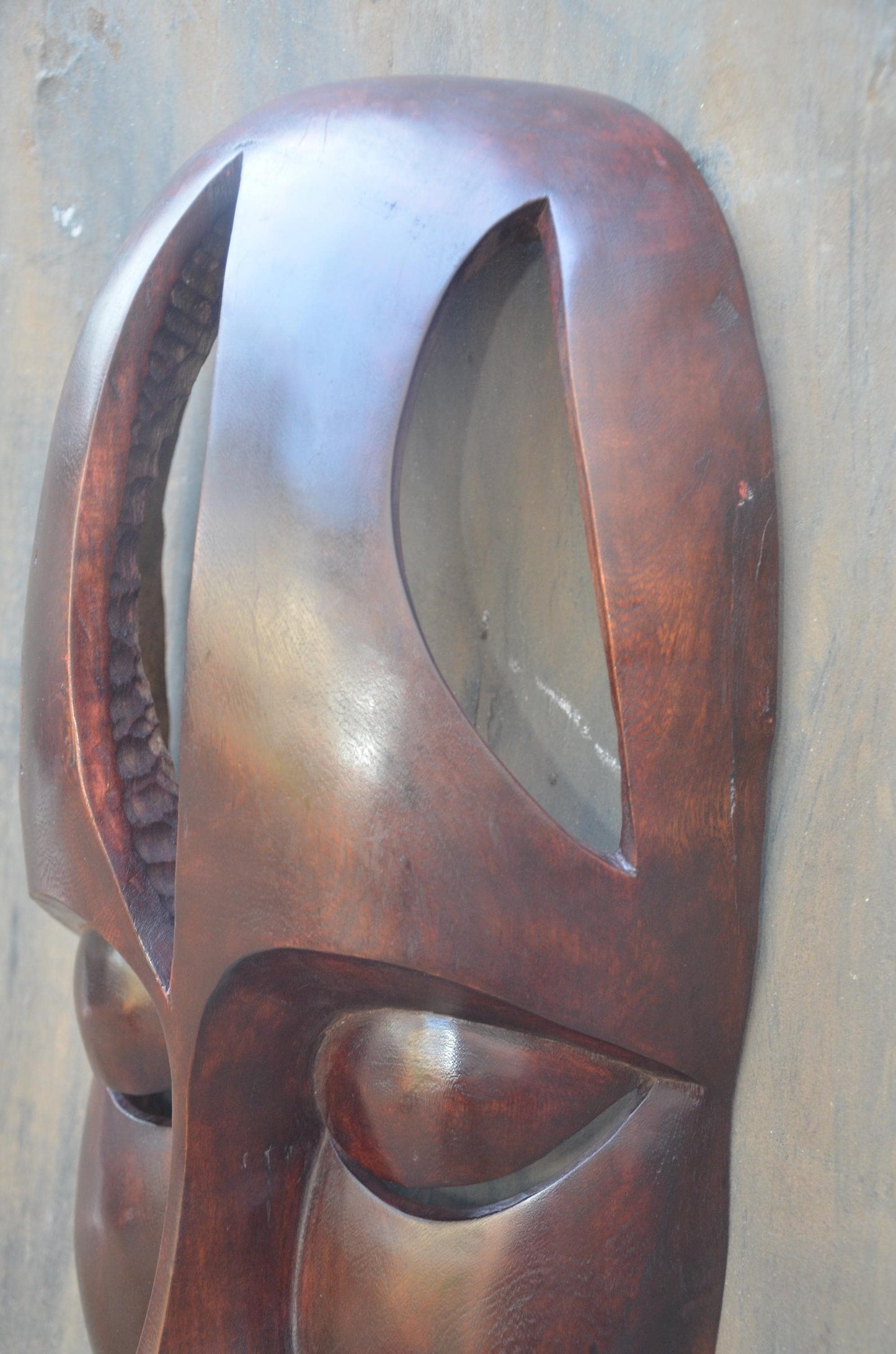 Large Rwandan Wall Mask | Hand-Carved Wood Sculpture | Minimalist Tribal Decor