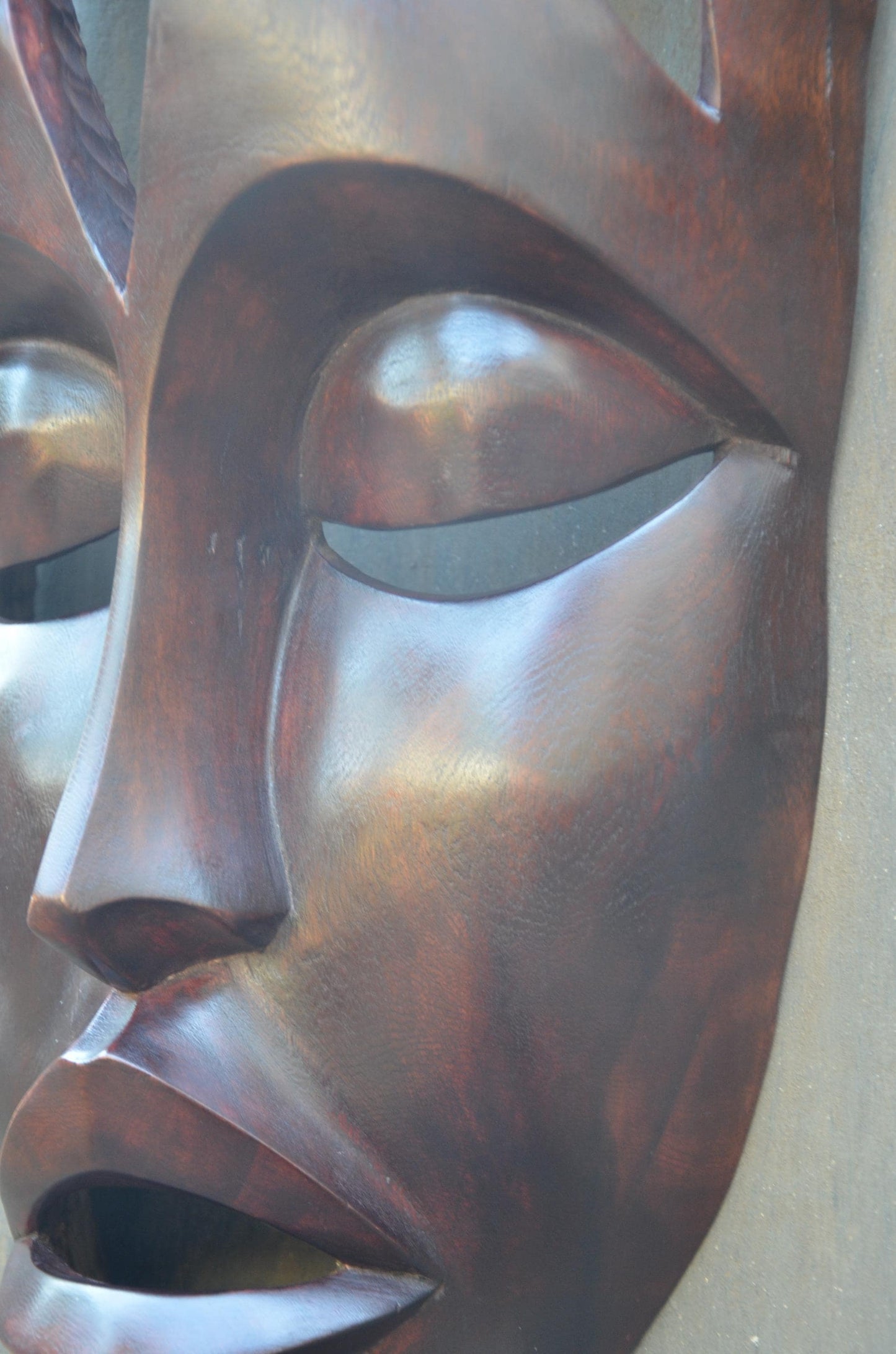Large Rwandan Wall Mask | Hand-Carved Wood Sculpture | Minimalist Tribal Decor