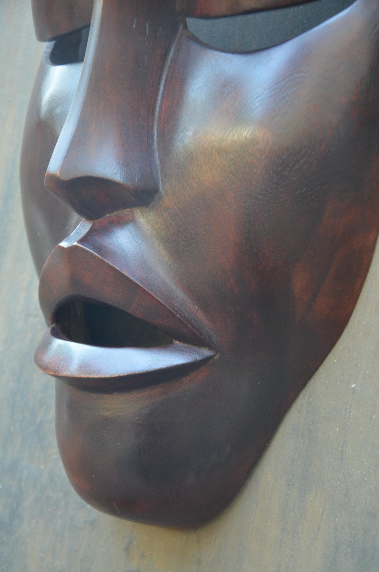 Large Rwandan Wall Mask | Hand-Carved Wood Sculpture | Minimalist Tribal Decor