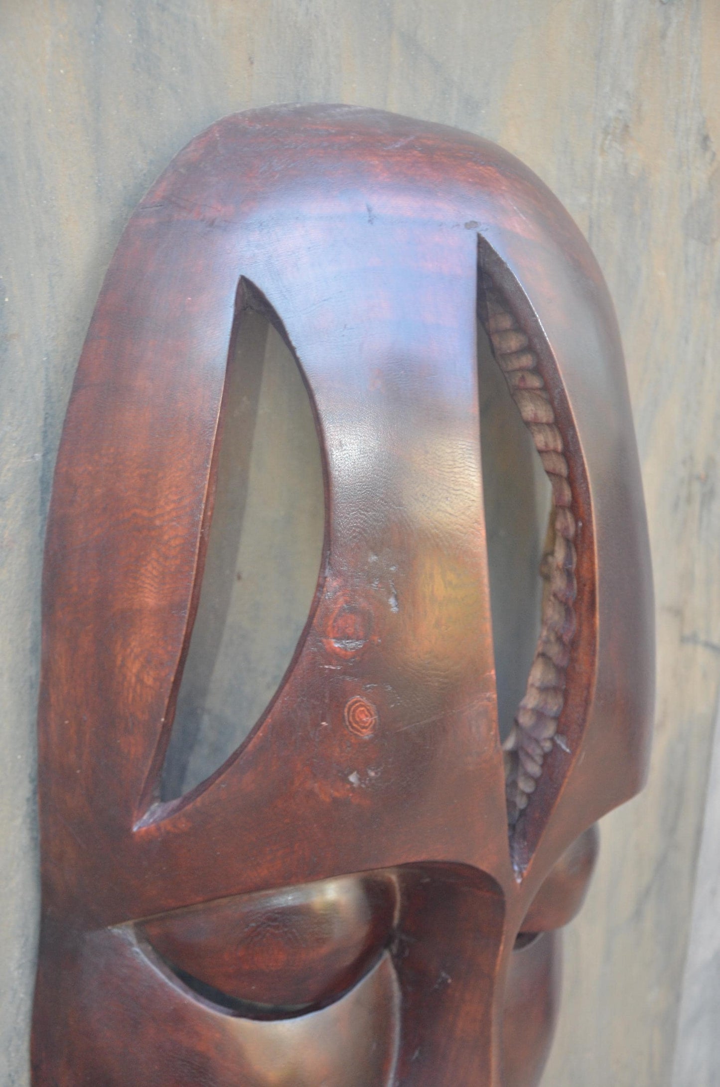 Large Rwandan Wall Mask | Hand-Carved Wood Sculpture | Minimalist Tribal Decor