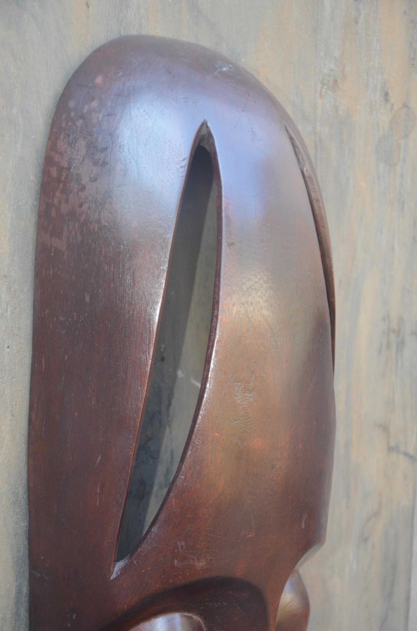 Contemporary Rwandan Mask | Hand-Carved Wood Sculpture | Minimalist Wall Art