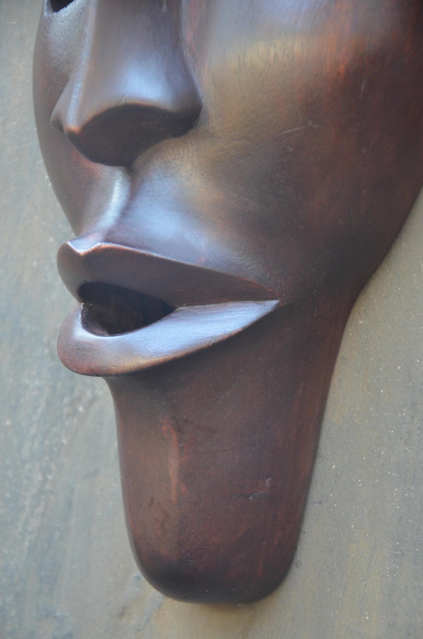 Contemporary Rwandan Mask | Hand-Carved Wood Sculpture | Minimalist Wall Art