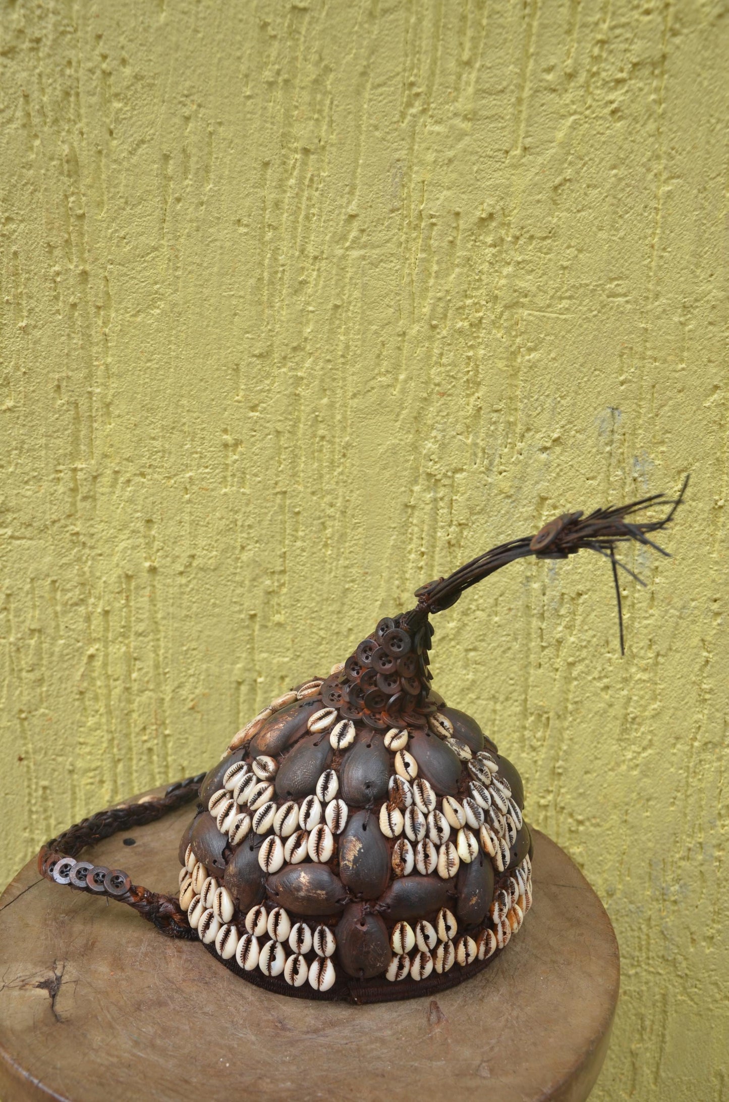 African Lega Ceremonial Hat – Vintage Cowrie Shell Bwami Prestige Cap Congo