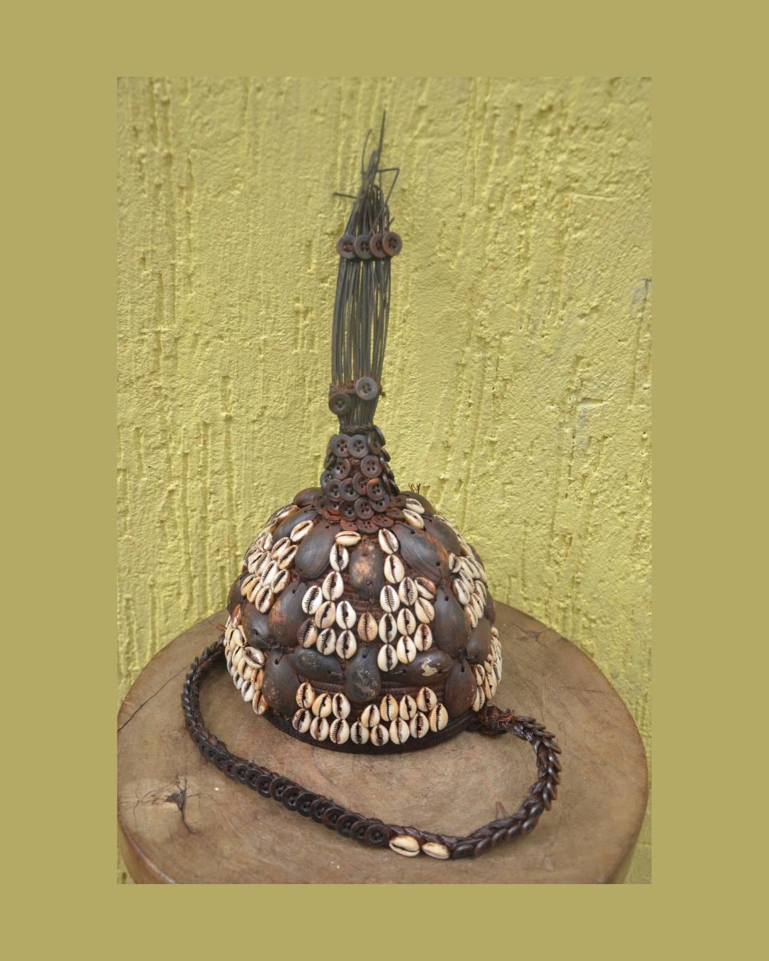 African Lega Ceremonial Hat – Vintage Cowrie Shell Bwami Prestige Cap Congo