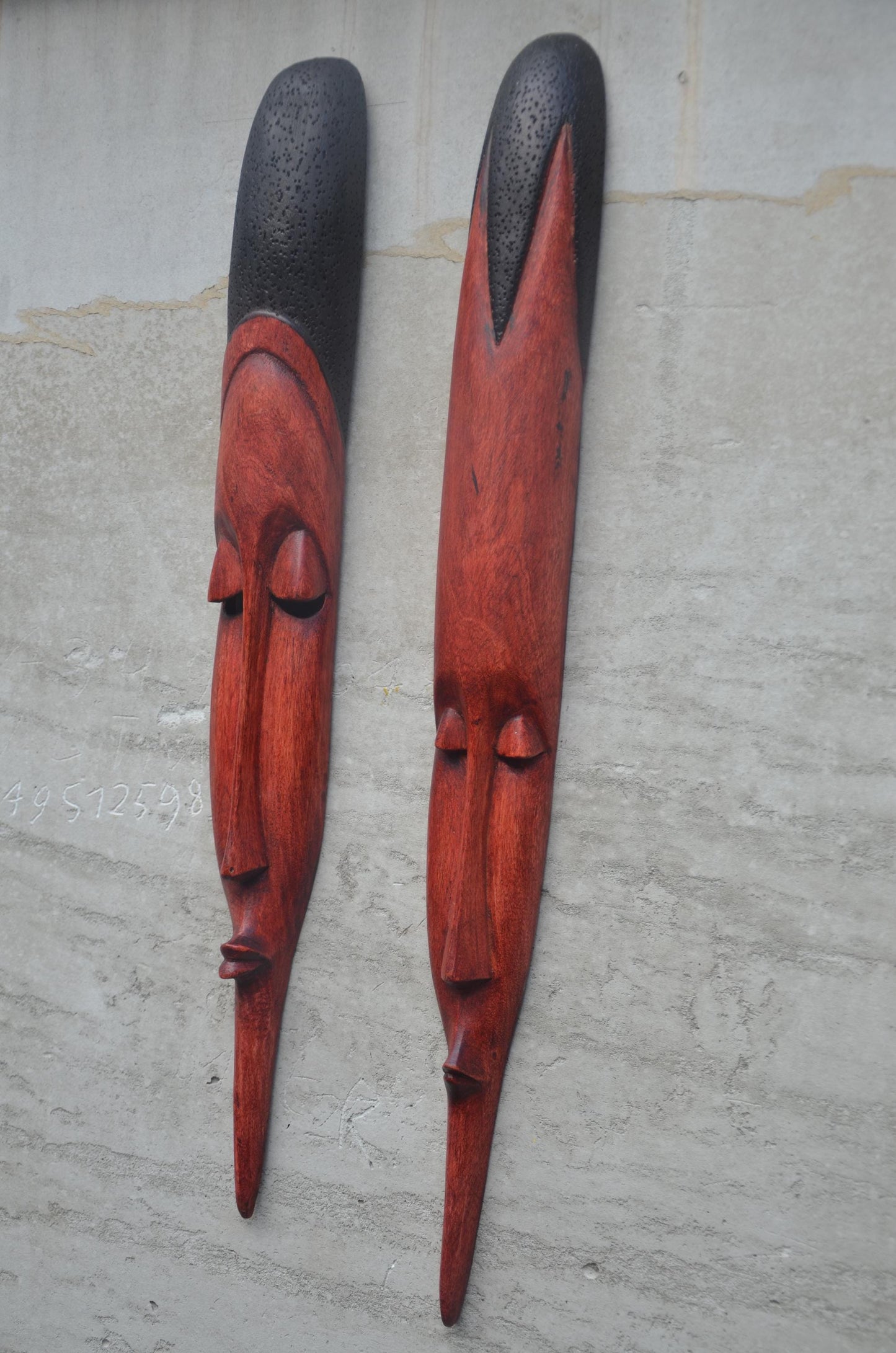 Shona Long-Face Wooden Masks – Pair of Hand-Carved African Tribal Wall Art