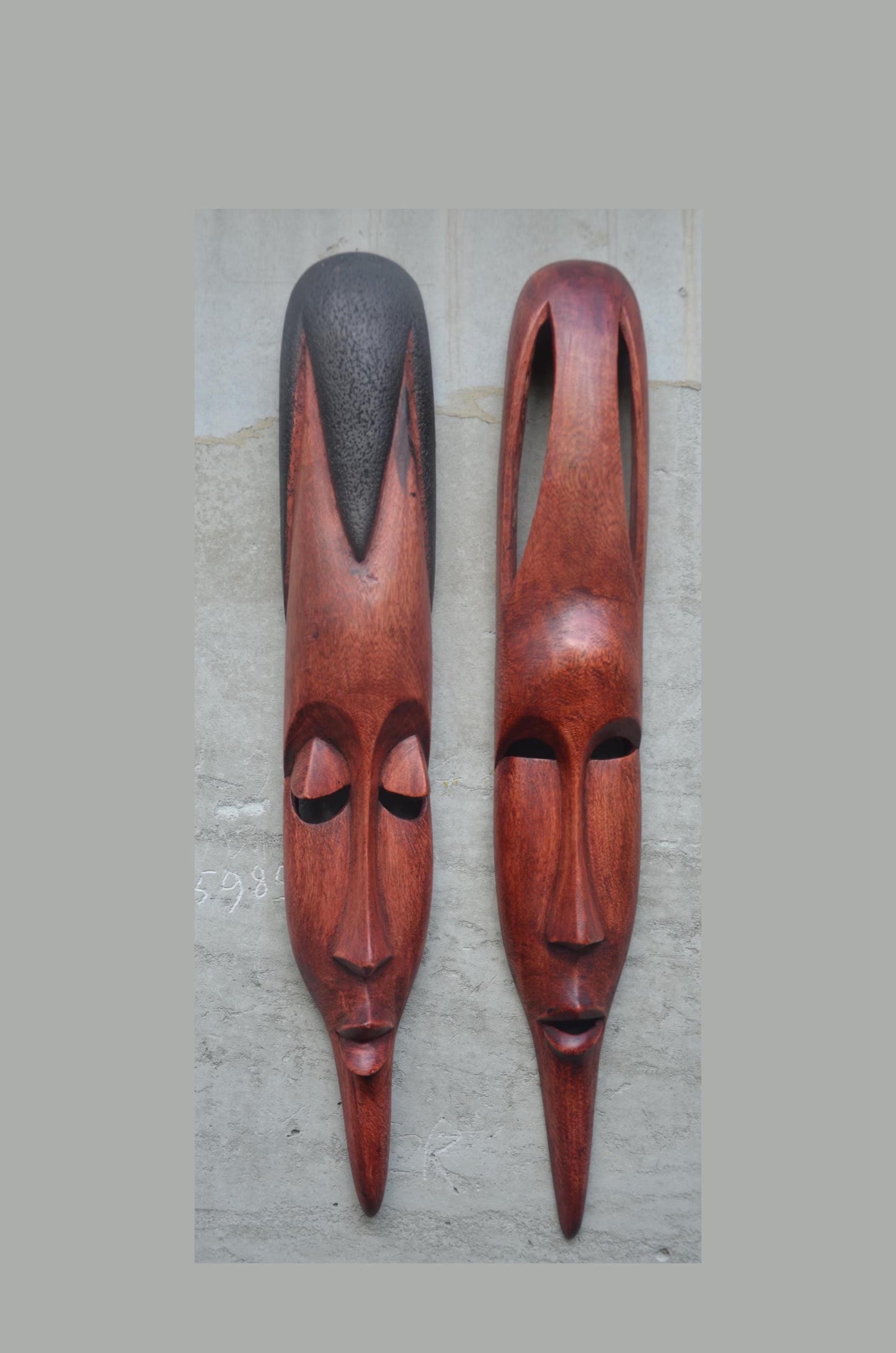 Shona Long-Face Wooden Masks – Pair of Hand-Carved African Tribal Wall Art