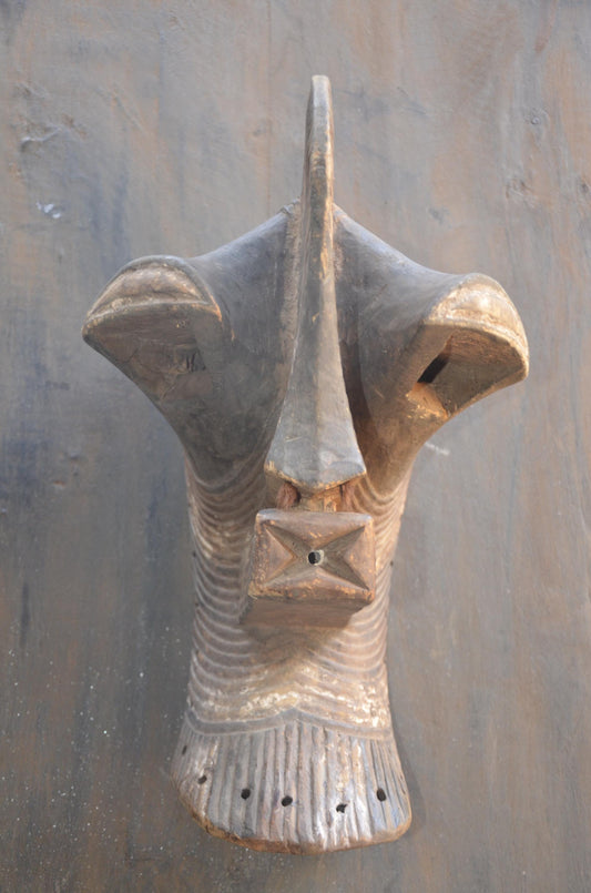 Large Songye Kifwebe Mask | Striated Congolese Wood Sculpture | Dramatic Tribal Wall Art