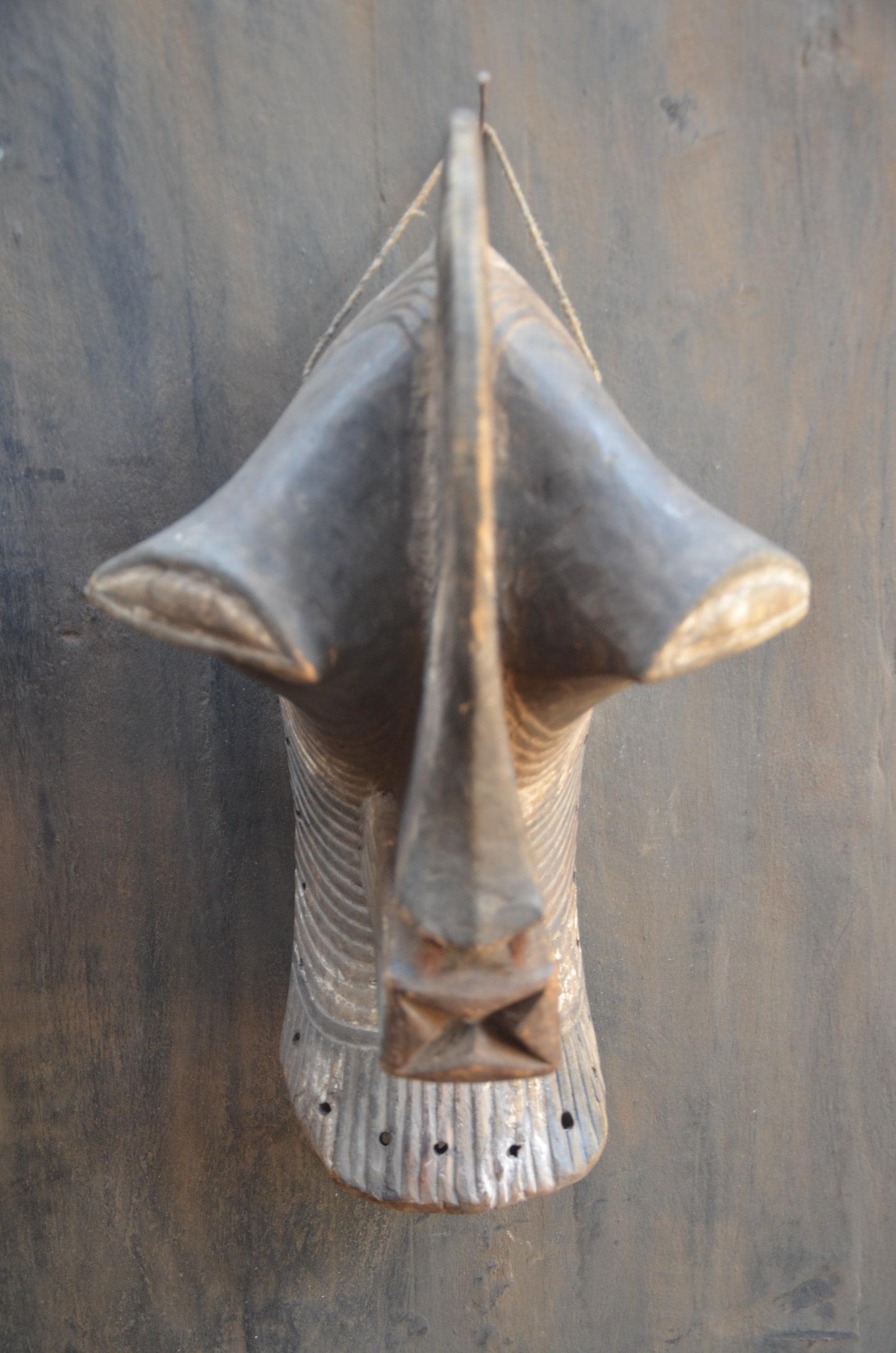 Large Songye Kifwebe Mask | Striated Congolese Wood Sculpture | Dramatic Tribal Wall Art