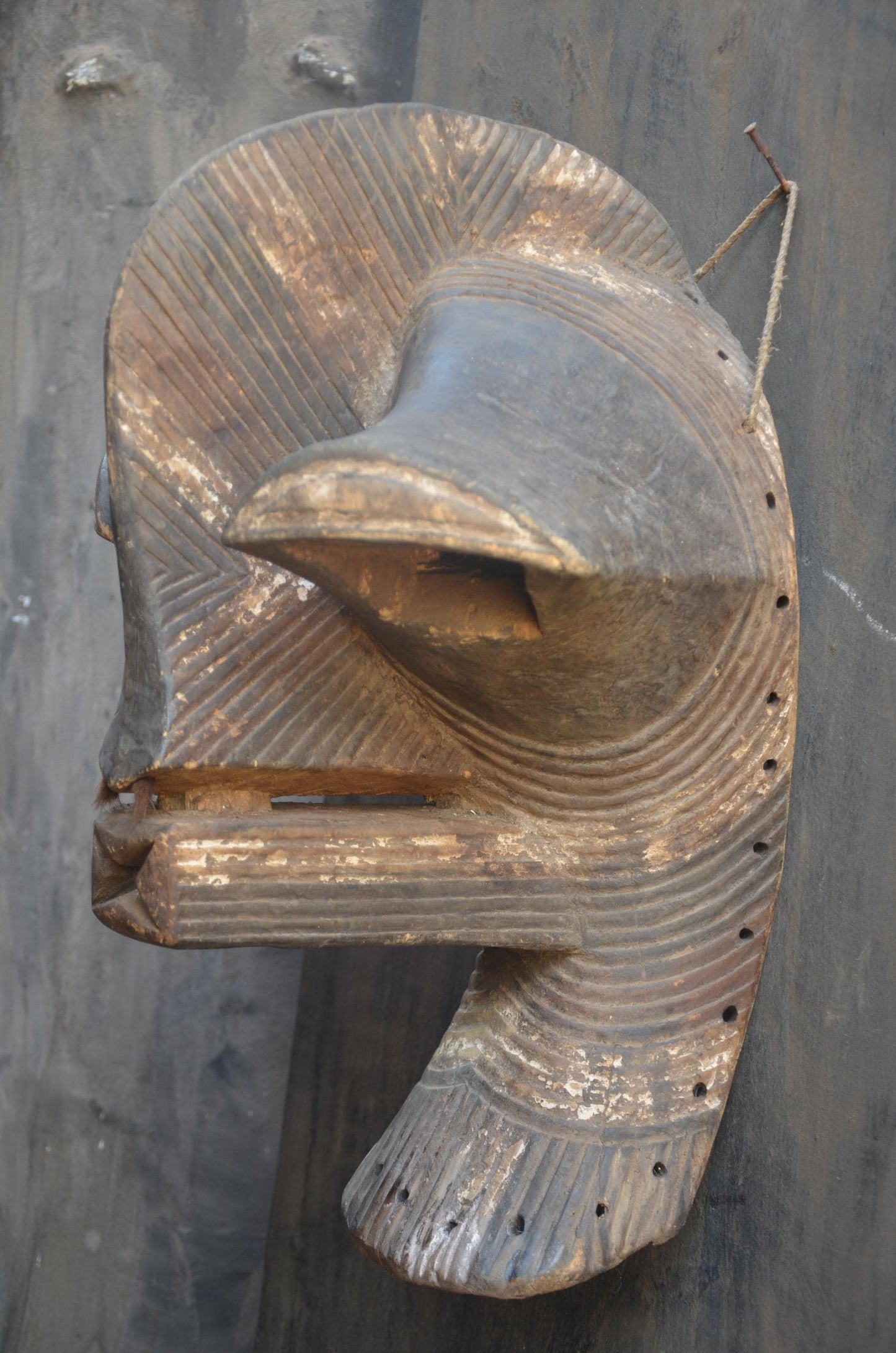 Large Songye Kifwebe Mask | Striated Congolese Wood Sculpture | Dramatic Tribal Wall Art