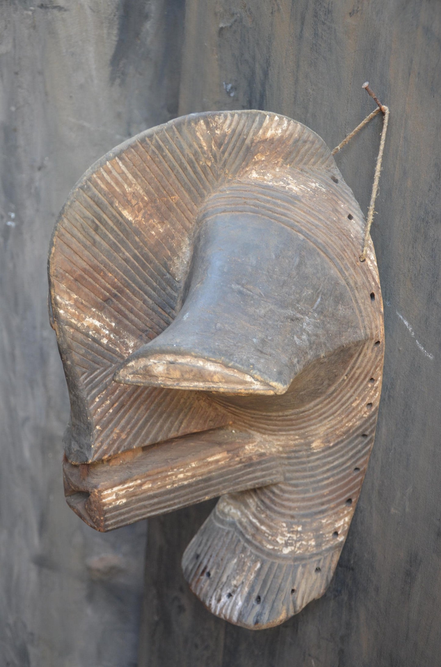 Large Songye Kifwebe Mask | Striated Congolese Wood Sculpture | Dramatic Tribal Wall Art
