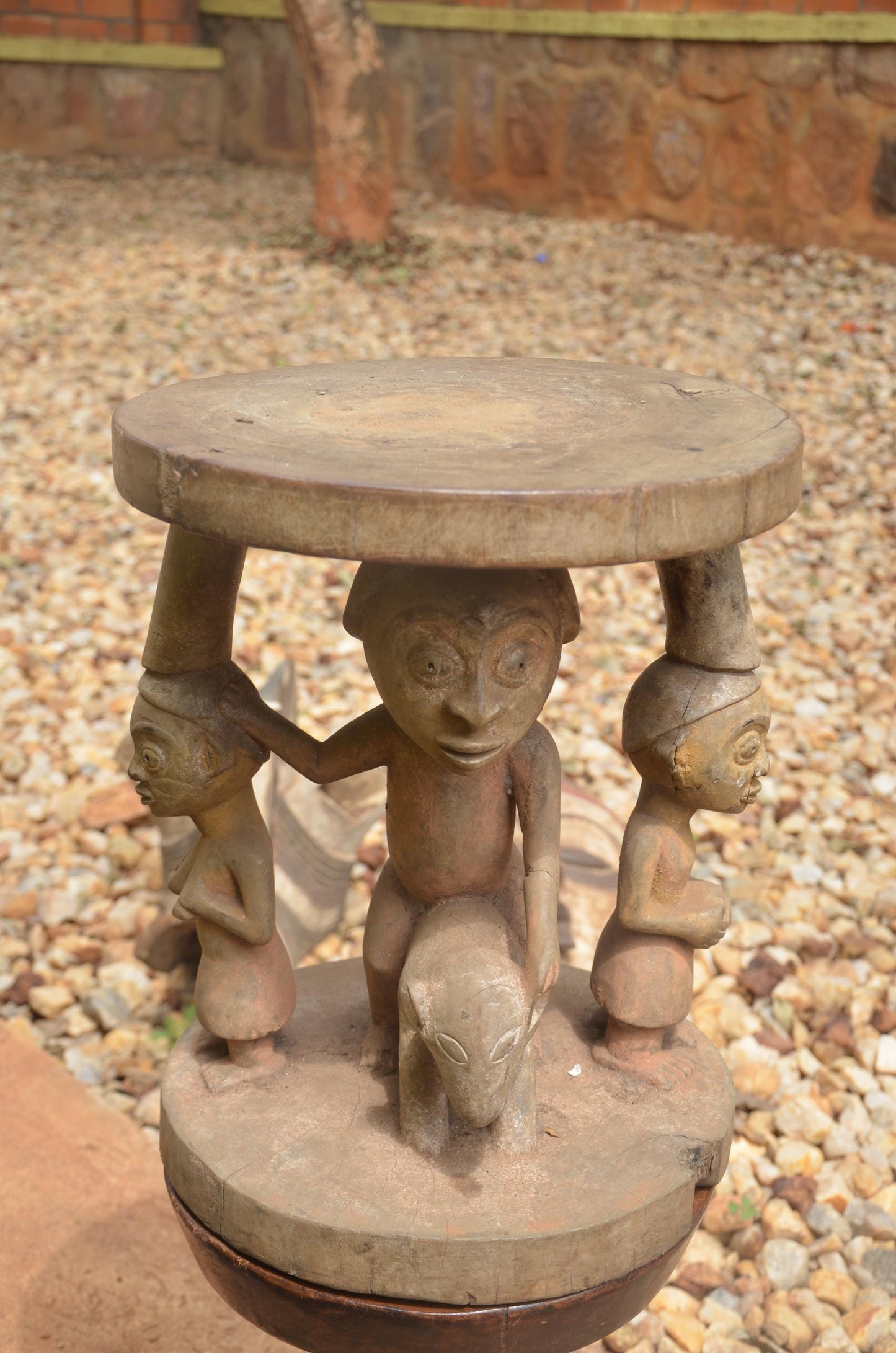 Luba Prestige Stool | Royal Hand-Carved Wood Seat | Authentic African Tribal Decor