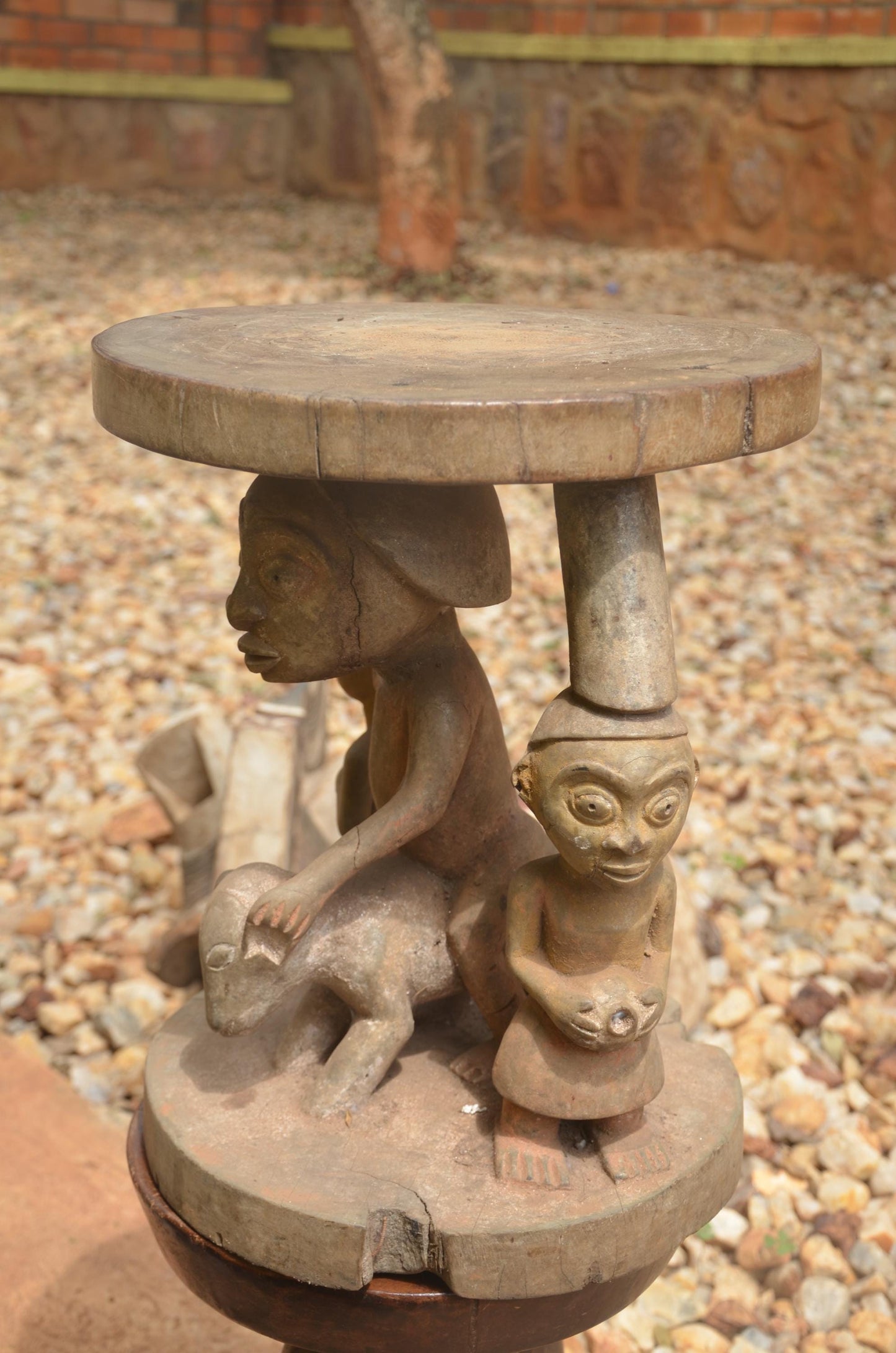 Luba Prestige Stool | Royal Hand-Carved Wood Seat | Authentic African Tribal Decor