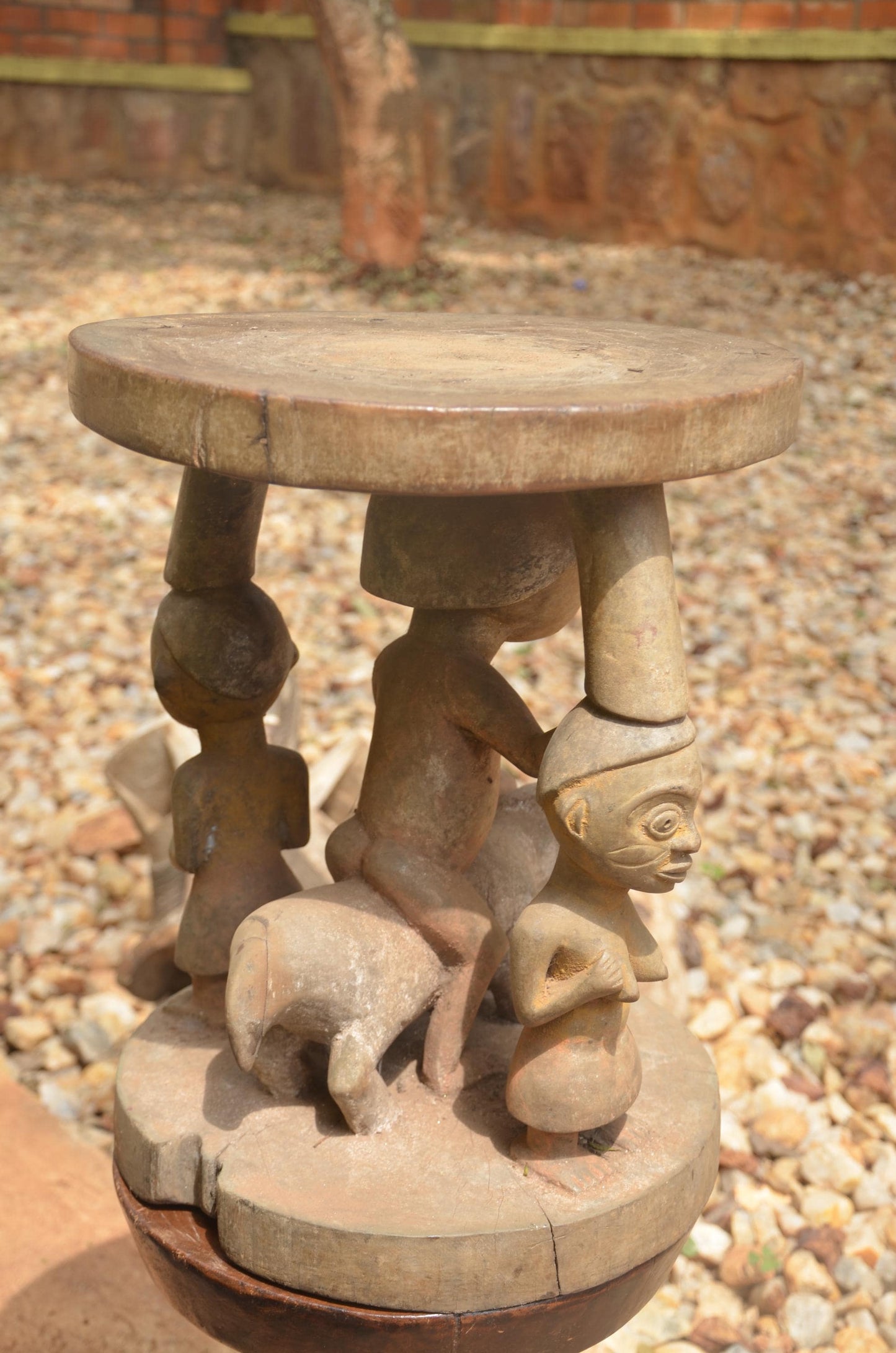 Luba Prestige Stool | Royal Hand-Carved Wood Seat | Authentic African Tribal Decor