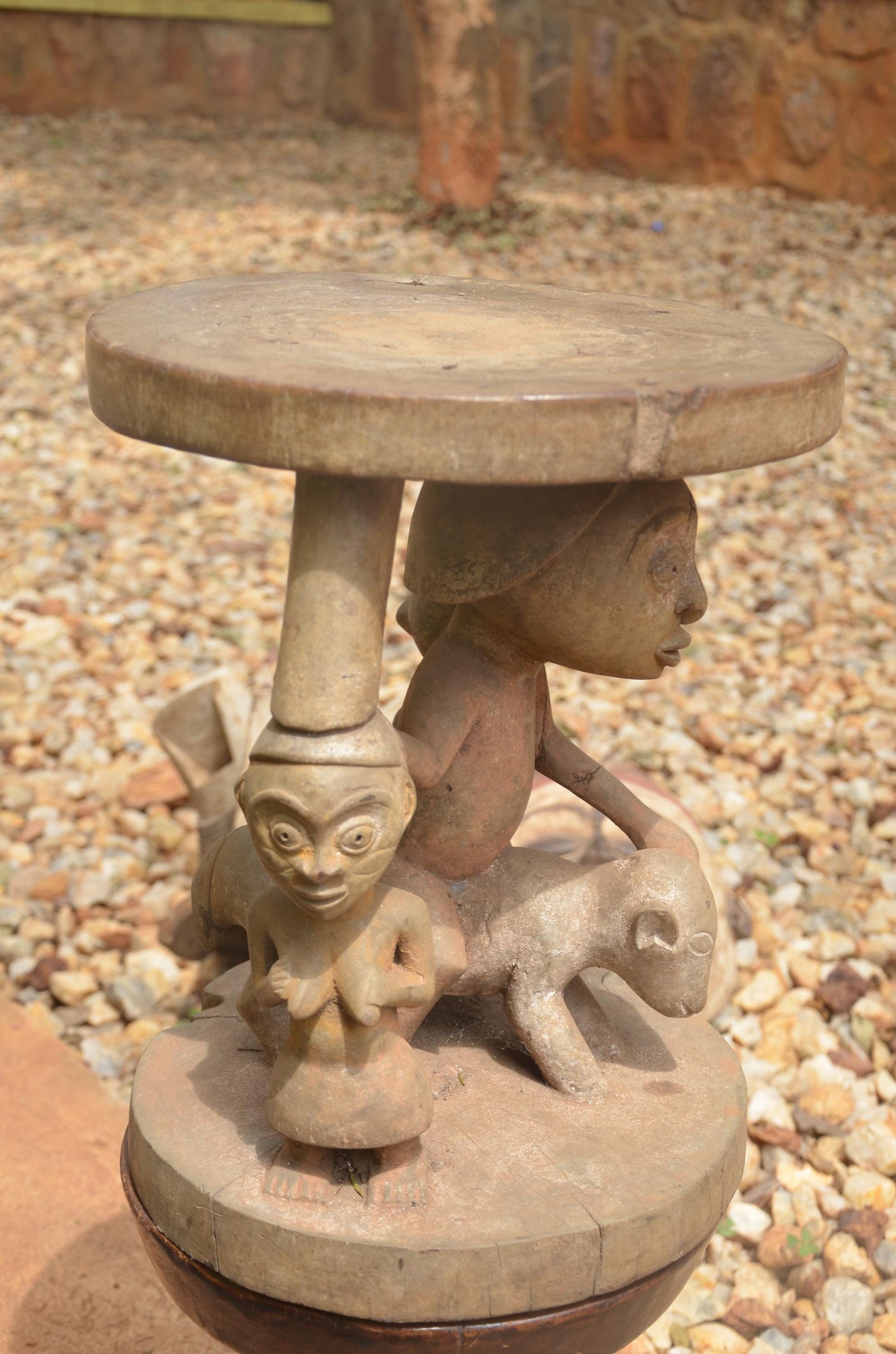 Luba Prestige Stool | Royal Hand-Carved Wood Seat | Authentic African Tribal Decor