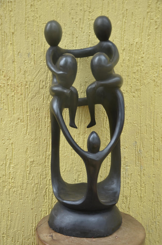 Large Family Unity Sculpture | Abstract African Wood Art | Modernist Hand-Carved Statue