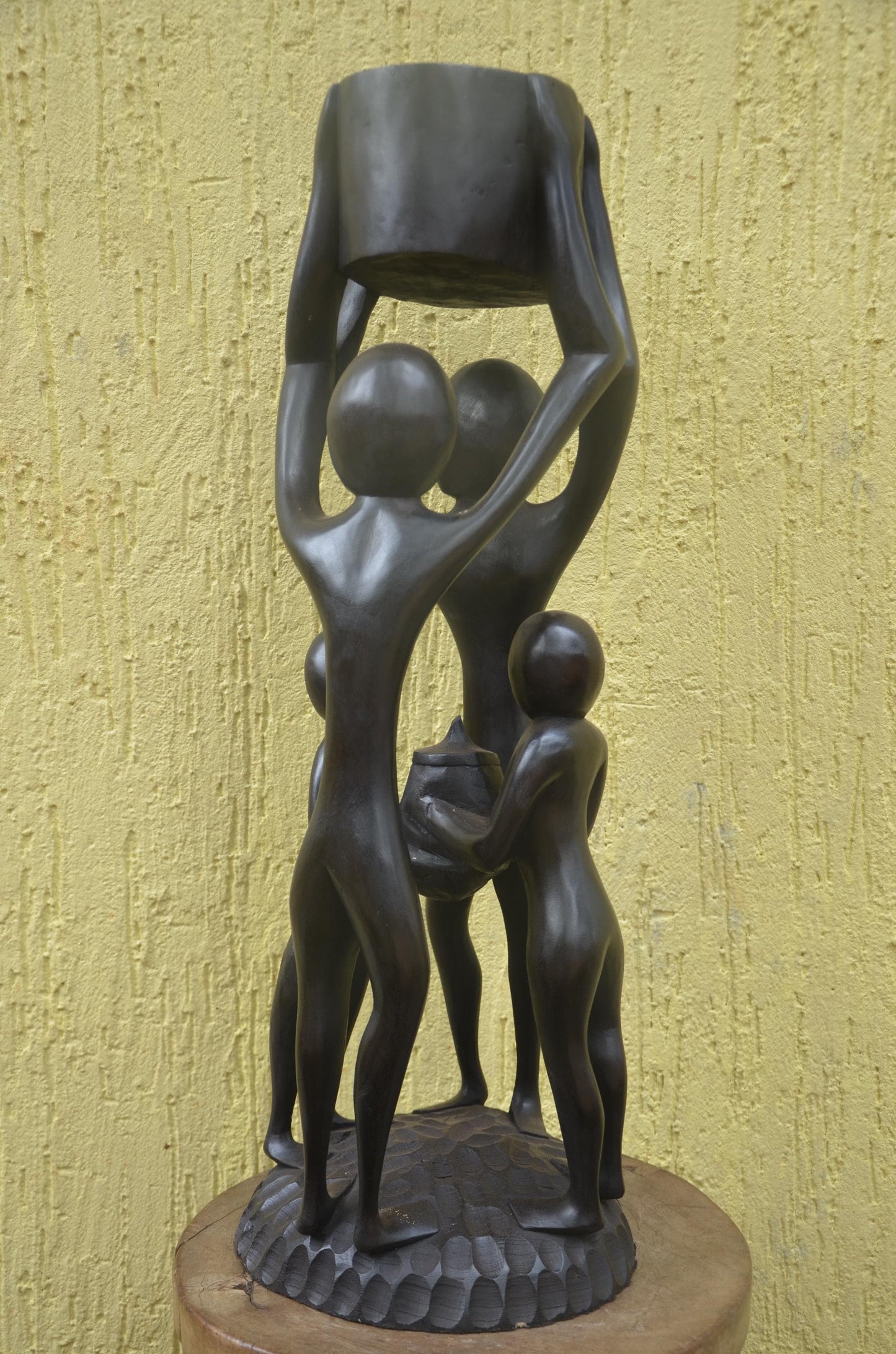 Community Unity Sculpture | Large African Wood Carving | Abstract Interconnected Figure Art