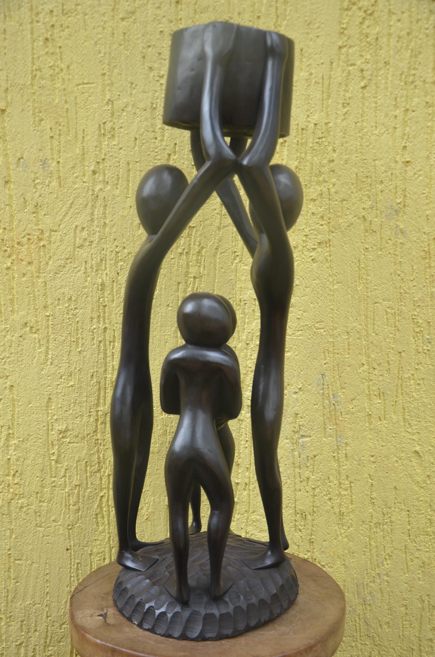 Community Unity Sculpture | Large African Wood Carving | Abstract Interconnected Figure Art